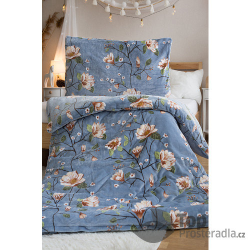 Mikroplyšové povlečení EXCLUSIVE 140x200+70x90 Modrošedá zahrada