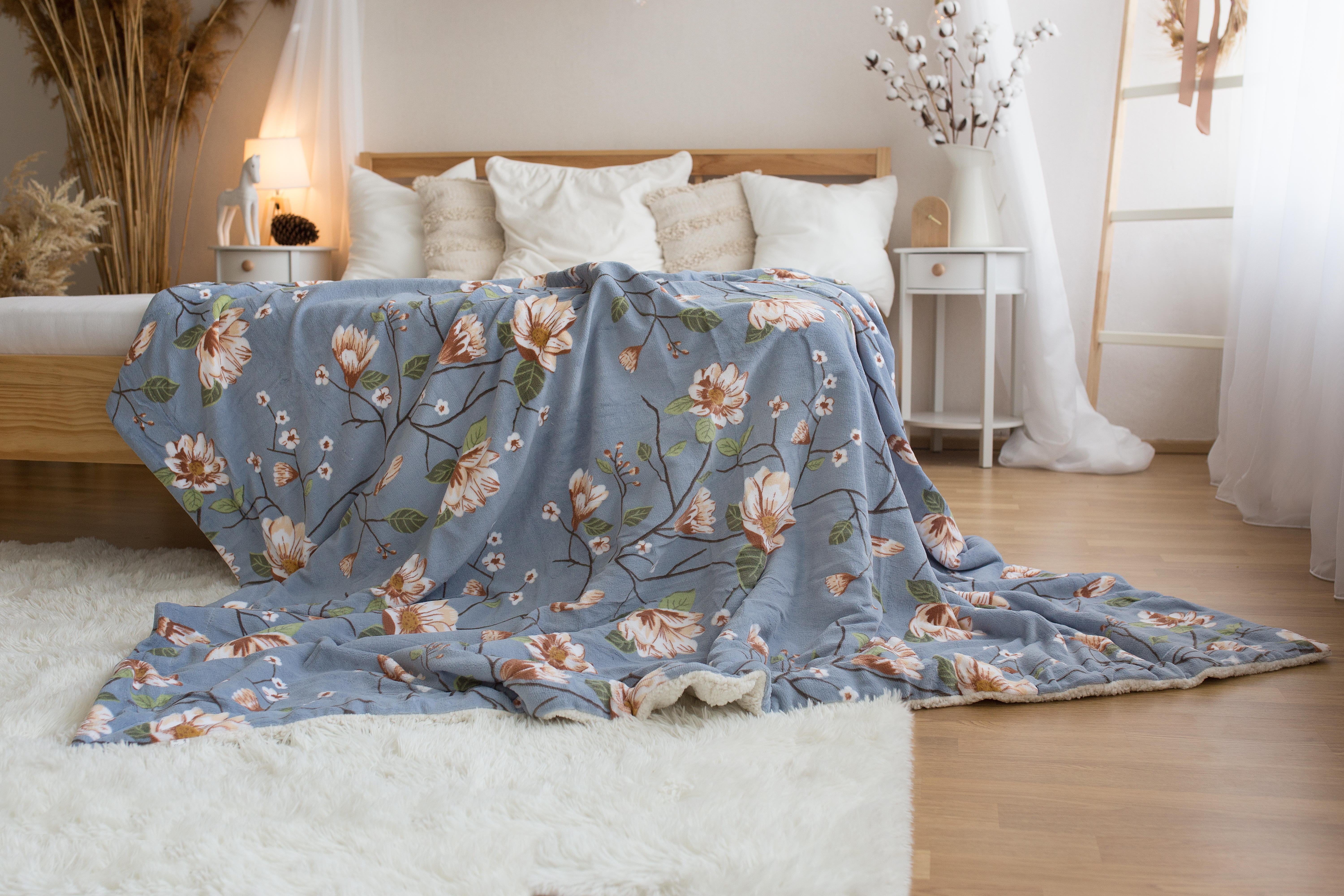 Deka beránek EXCLUSIVE 150x200 Modrošedá zahrada