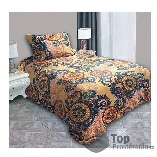 Mikroplyšové povlečení Premium 140x200+70x90 Mandal zlatý