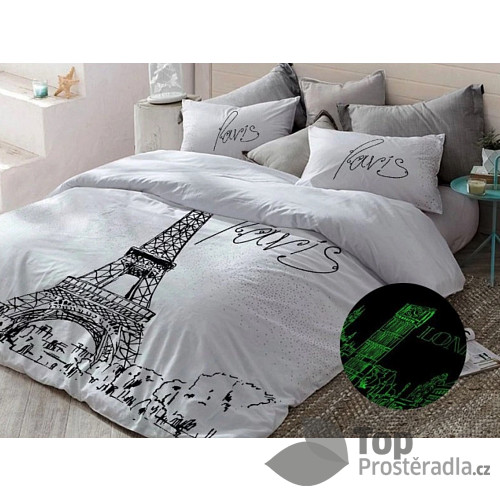 Svítící bavlněné povlečení 140x200+70x90 Z Londýna do Paříže