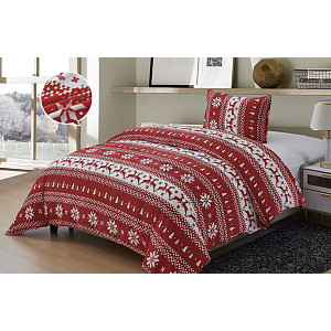 Mikroplyšové povlečení Premium 140x200+70x90 Sobík červenobílý