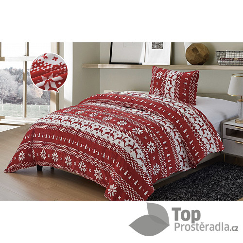 Mikroplyšové povlečení Premium 140x200+70x90 Sobík červenobílý