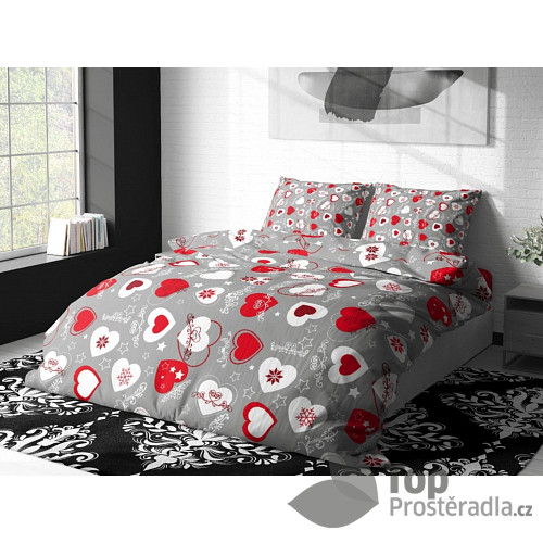 Mikroplyšové povlečení Premium 140x200+70x90 Vánoční srdíčka
