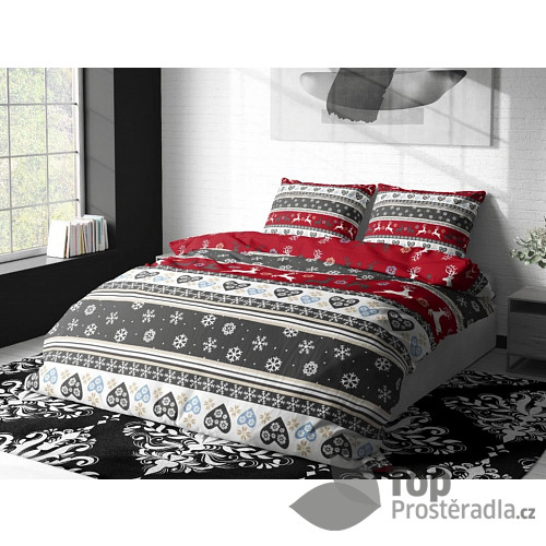 Mikroplyšové povlečení Premium 140x200+70x90 Srdíčka a sobíci