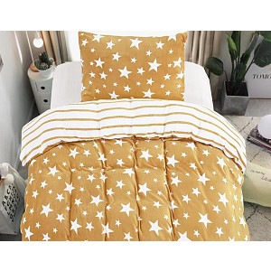 Mikroplyšové povlečení Premium 140x200+70x90 Hvězdičky béžové