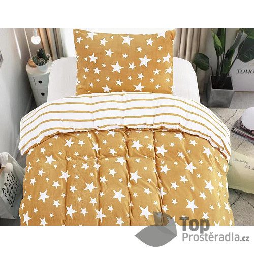 Mikroplyšové povlečení Premium 140x200+70x90 Hvězdičky béžové