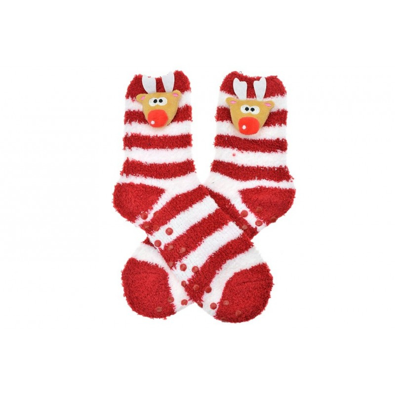 Teplé ponožky s protiskluzovou podrážkou - Sobík, vel.36 - 37, červeno-bílý