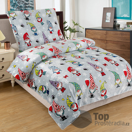 Mikroplyšové povlečení Premium 140x200+70x90 Vánoční skřítci