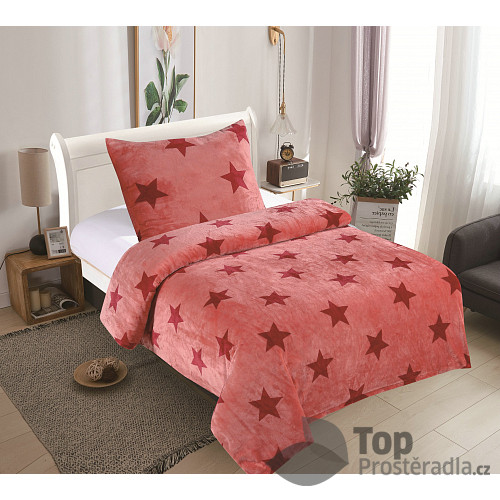 Mikroplyšové povlečení Premium 140x200+70x90 Stars růžové
