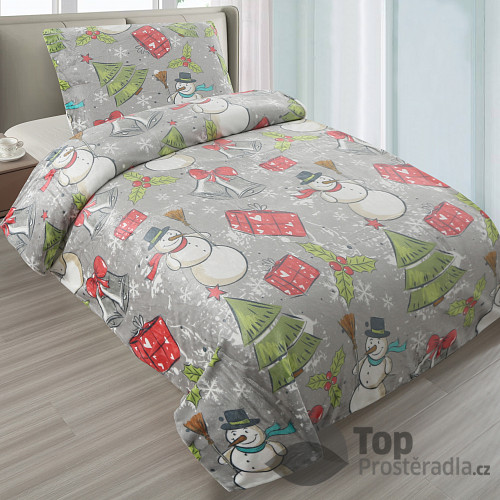 Mikroplyšové povlečení Premium 140x200+70x90 Sněhuláci s dárky