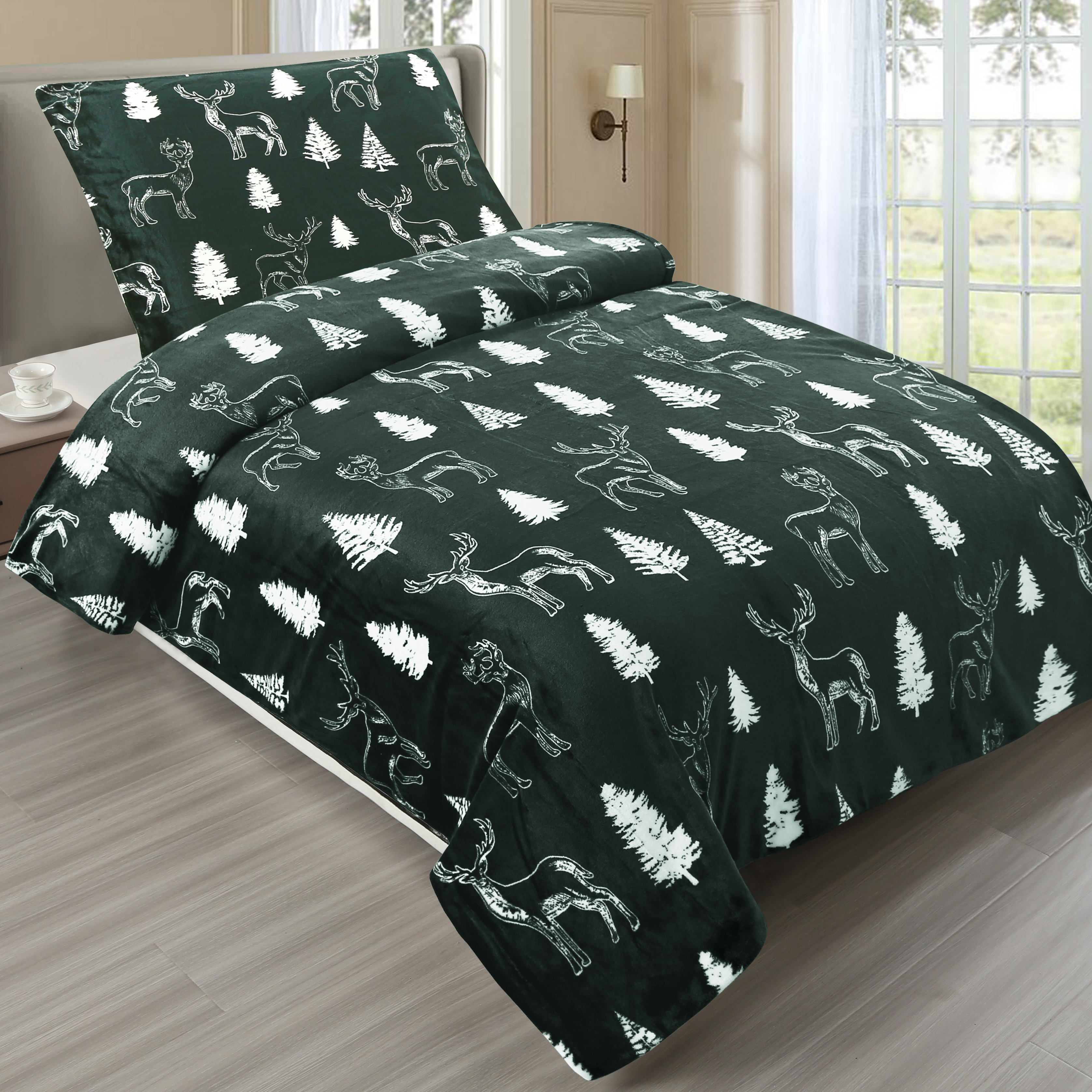 Mikroplyšové povlečení Premium 140x200+70x90 Zimní les