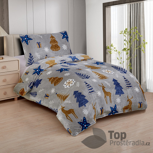 Mikroplyšové povlečení Premium 140x200+70x90 Vánoční les šedý