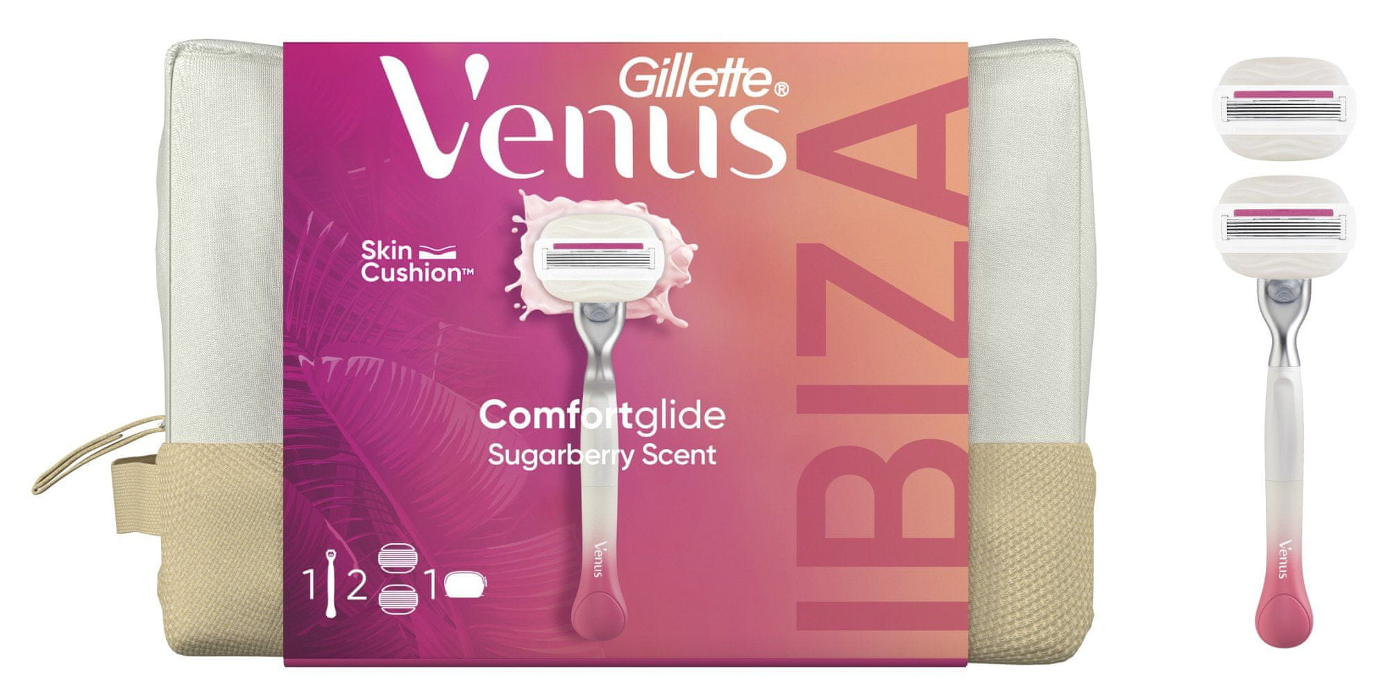 Gillette Venus Comfortglide Festival dámská dárková taška: holicí strojek + 2 hlavice + toaletní taška