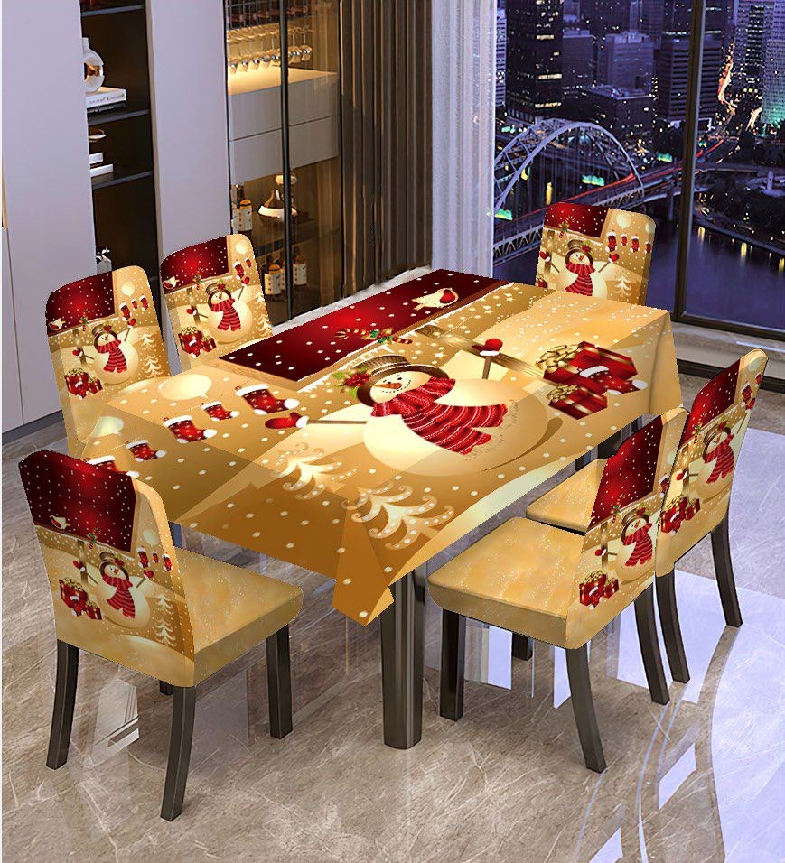 Pětidílný set ubrusu a potahů na židle - Sněhulák