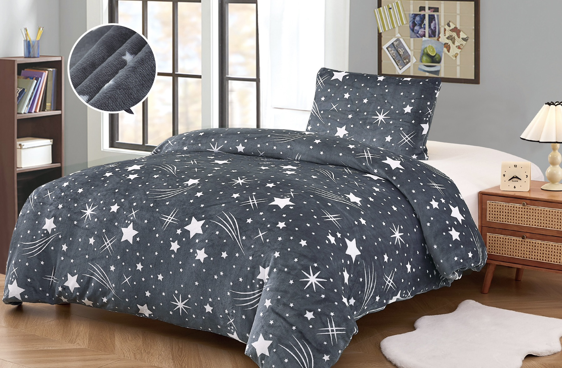 Mikroplyšové povlečení Premium 140x200+70x90 Komety šedé