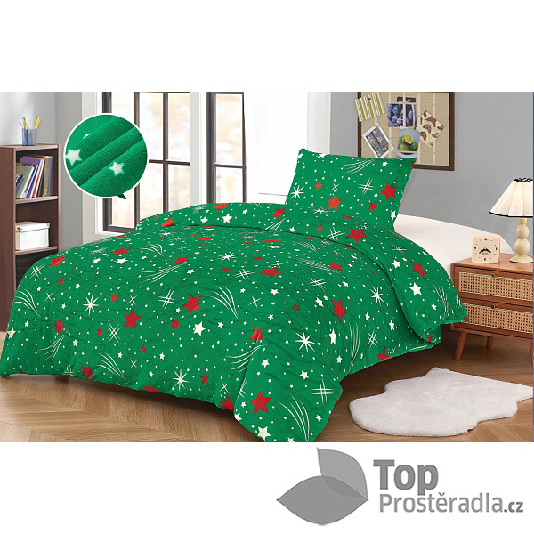 Mikroplyšové povlečení Premium 140x200+70x90 Komety zelené