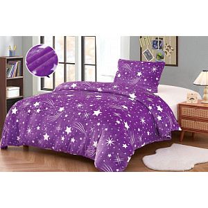 Mikroplyšové povlečení Premium 140x200+70x90 Komety fialové