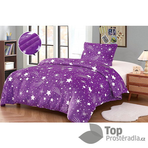 Mikroplyšové povlečení Premium 140x200+70x90 Komety fialové