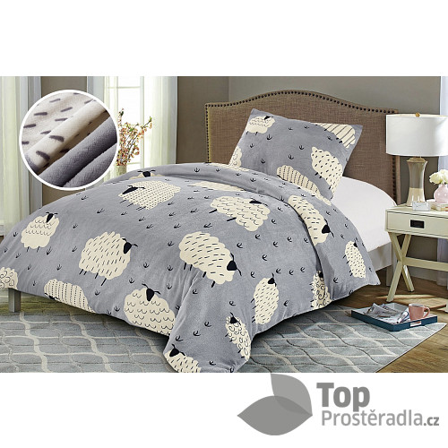 Mikroplyšové povlečení Premium 140x200+70x90 Ovečky