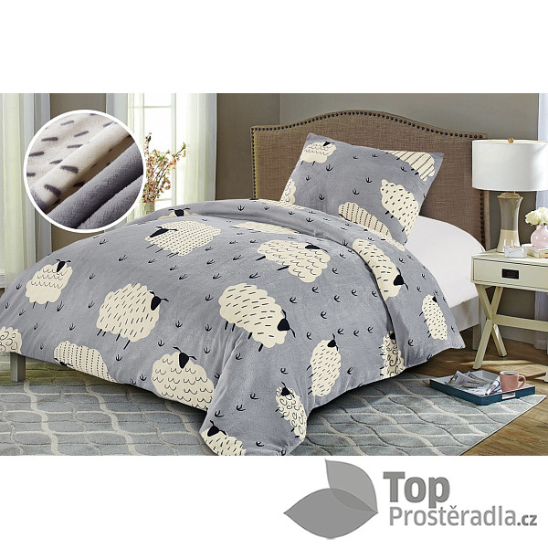 Mikroplyšové povlečení Premium 140x200+70x90 Ovečky
