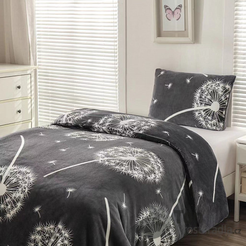 Francouzské mikroplyšové povlečení Premium 220x200+2x70x90 Pampelišky šedé