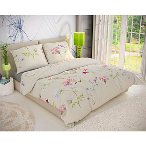 Francouzské bavlněné povlečení DELUX 200x200+70x90 BOTANICA smetanová