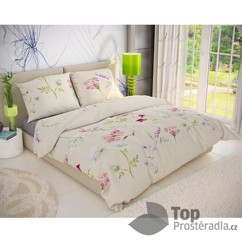 Francouzské bavlněné povlečení DELUX 200x200+70x90 BOTANICA smetanová