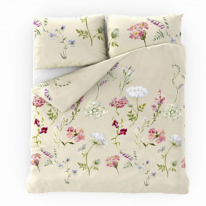 Francouzské bavlněné povlečení DELUX 200x200+70x90 BOTANICA smetanová