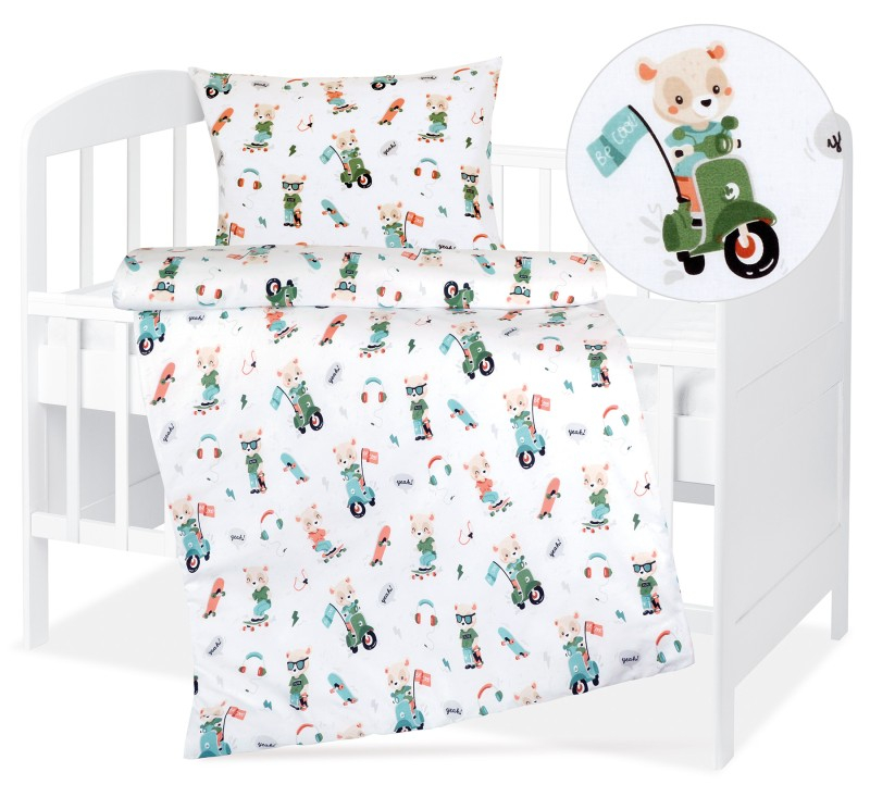 Fotografie Bellatex Dětské Bavlněné povlečení Agáta Medvídek na motorce, 90 x 135 cm, 45 x 60 cm
