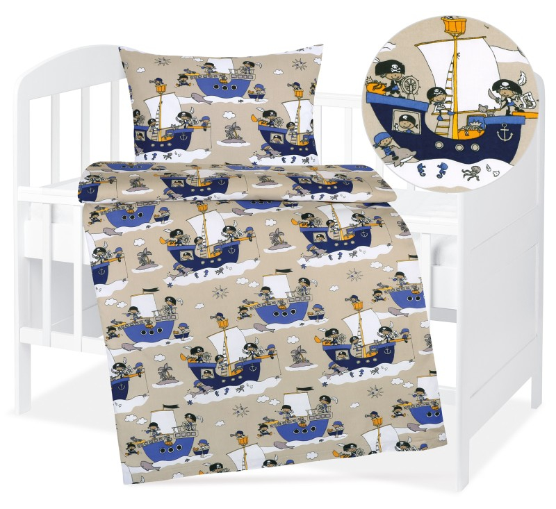 Dětské bavlněné povlečení 90x135+45x60 Modré loďky