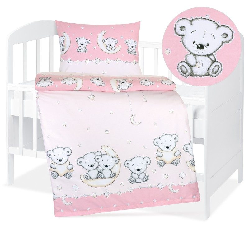 Dětské bavlněné povlečení 90x135+45x60 Roztomilí medvídci růžoví