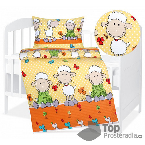 Dětské krepové povlečení 90x135+45x60 Ovečky žluté