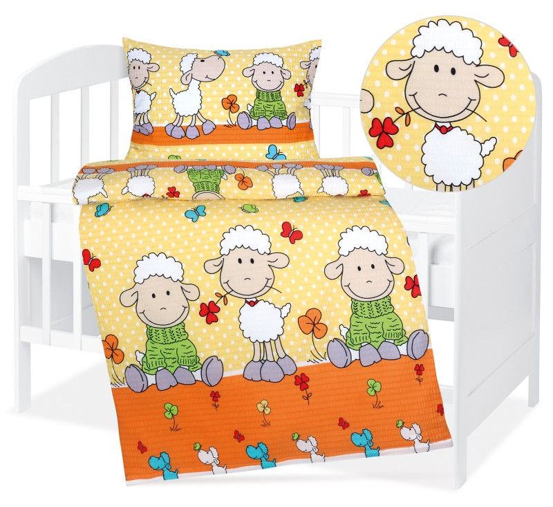 Dětské krepové povlečení 90x135+45x60 Ovečky žluté