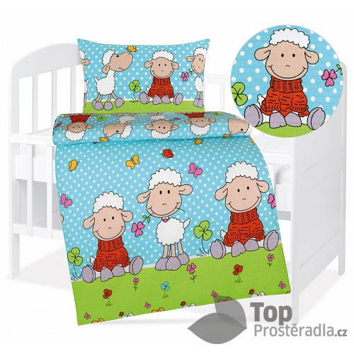 Dětské krepové povlečení 90x135+45x60 Ovečky modré