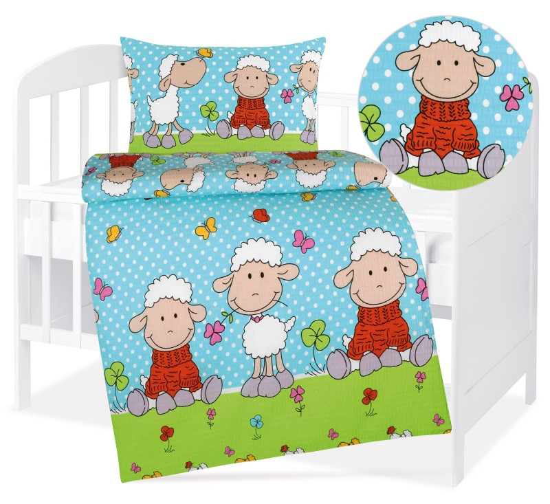 Dětské krepové povlečení 90x135+45x60 Ovečky modré