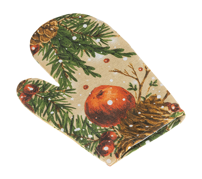 Kuchyňská chňapka vánoční 28x18 cm - Šišky a jablka vánoční