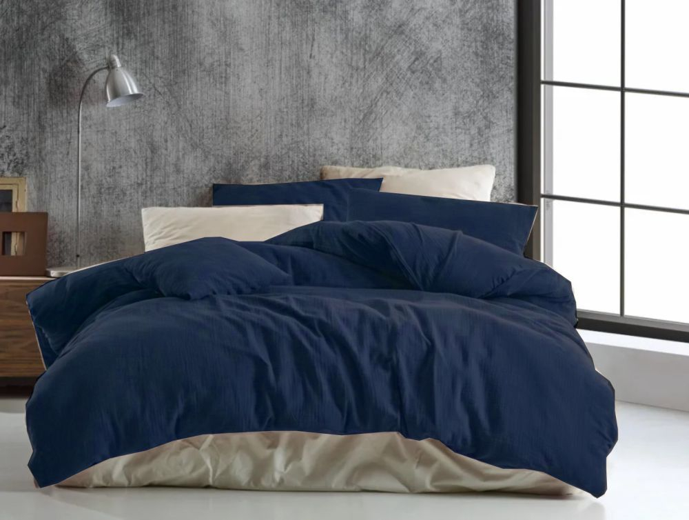 TOP Mušelínové povlečení 140x200+70x90 Tmavě modré