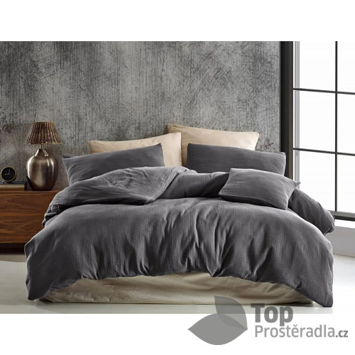 Prodloužené mušelínové povlečení 140x220+70x90 Tmavě šedé
