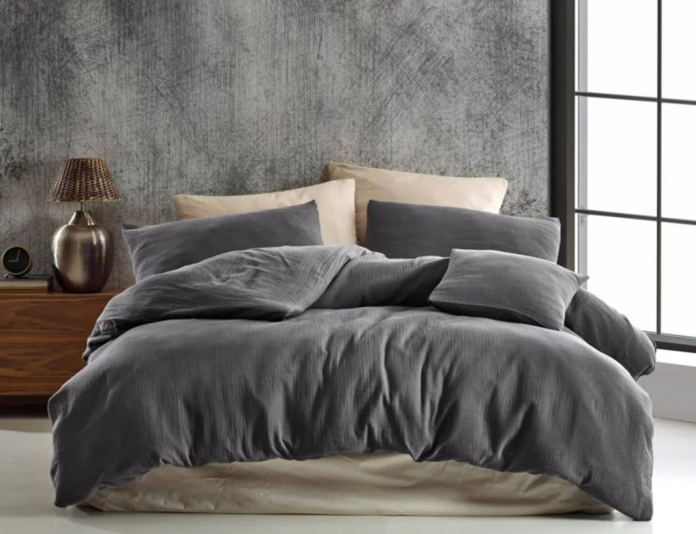 TOP Mušelínové povlečení 140x220+70x90 Tmavě šedé