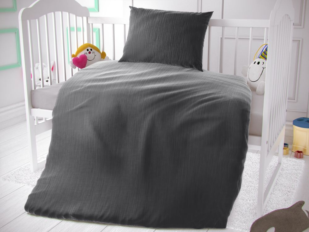 Fotografie Kvalitex Dětské mušelínové povlečení do postýlky tmavě šedá, 90 x 135 cm, 45 x 60 cm