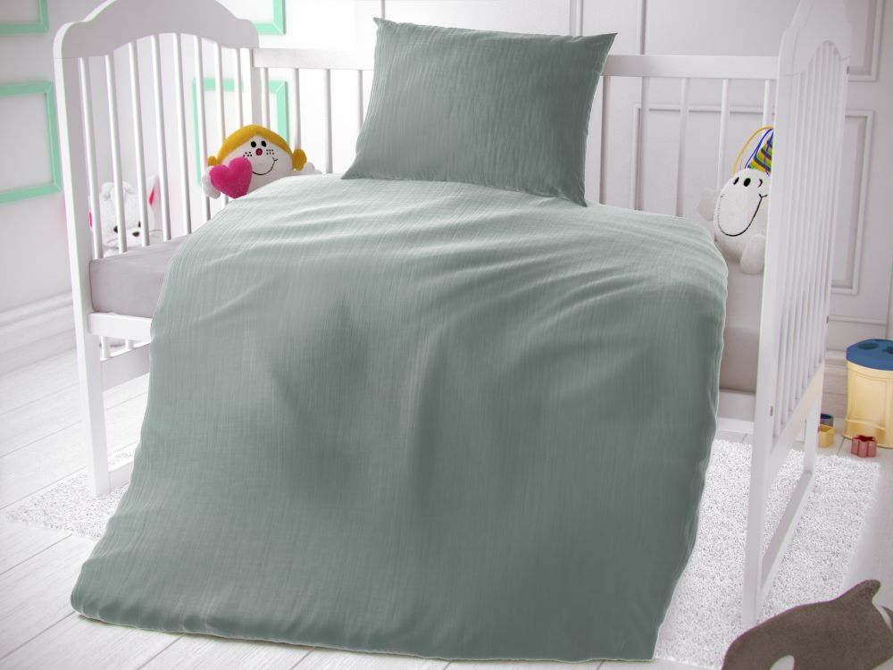 Fotografie Kvalitex Dětské mušelínové povlečení do postýlky světle zelená, 90 x 135 cm, 45 x 60 cm