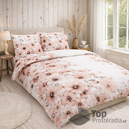Saténové povlečení DeLuxe 140x220+70x90 Květ