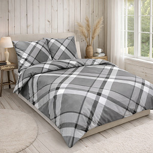 Saténové povlečení DeLuxe 140x220+70x90 Káro