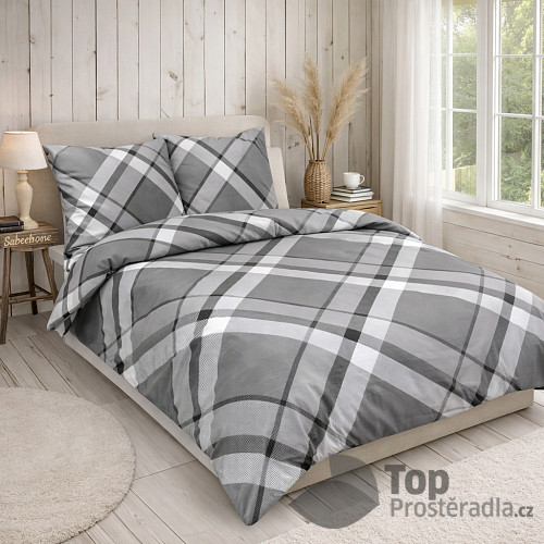 Saténové povlečení DeLuxe 140x220+70x90 Káro