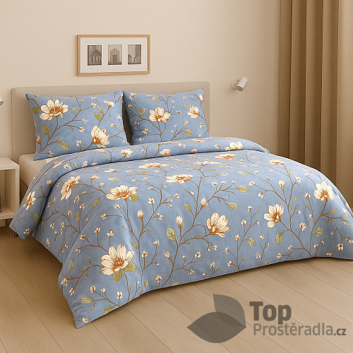 Bavlněné povlečení Deluxe 140x200+70x90 Modrošedá zahrada