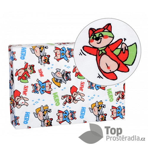 Prostěradlo jersey s elastanem 70x140 Superhrdina liška, mýval, kočka