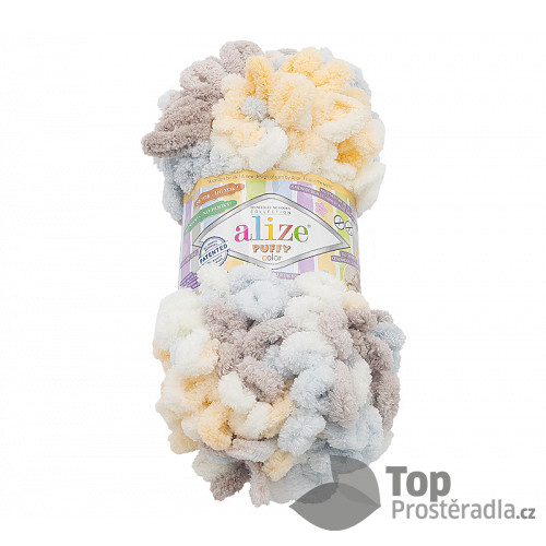 Příze PUFFY - 100g / 9 m - Bílo-světle modro-béžová