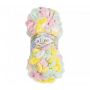 Příze PUFFY - 100g / 9 m - Bílo-růžovo-žlutá