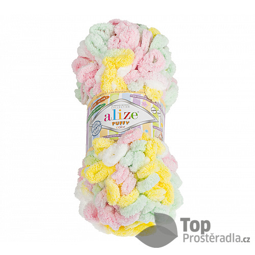 Příze PUFFY - 100g / 9 m - Bílo-růžovo-žlutá