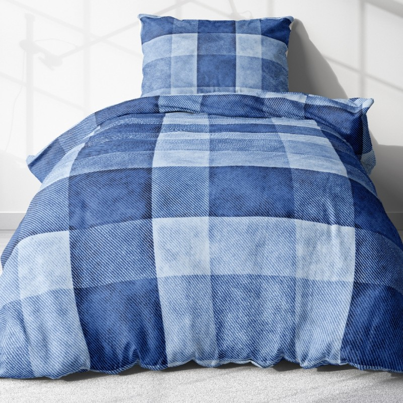 TP Krepové povlečení ECONOMY 140x200+70x90 Modrá kostka